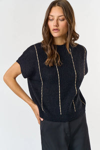 Suéter Chaleco Negro Knit Contrast Gold Bina