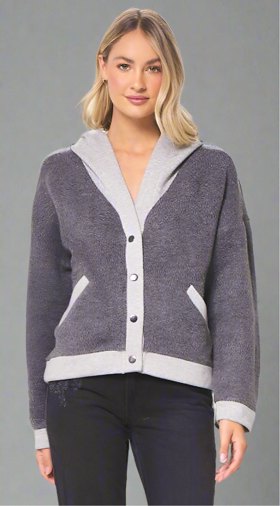 Suéter Cárdigan Hoodie Gris Cora