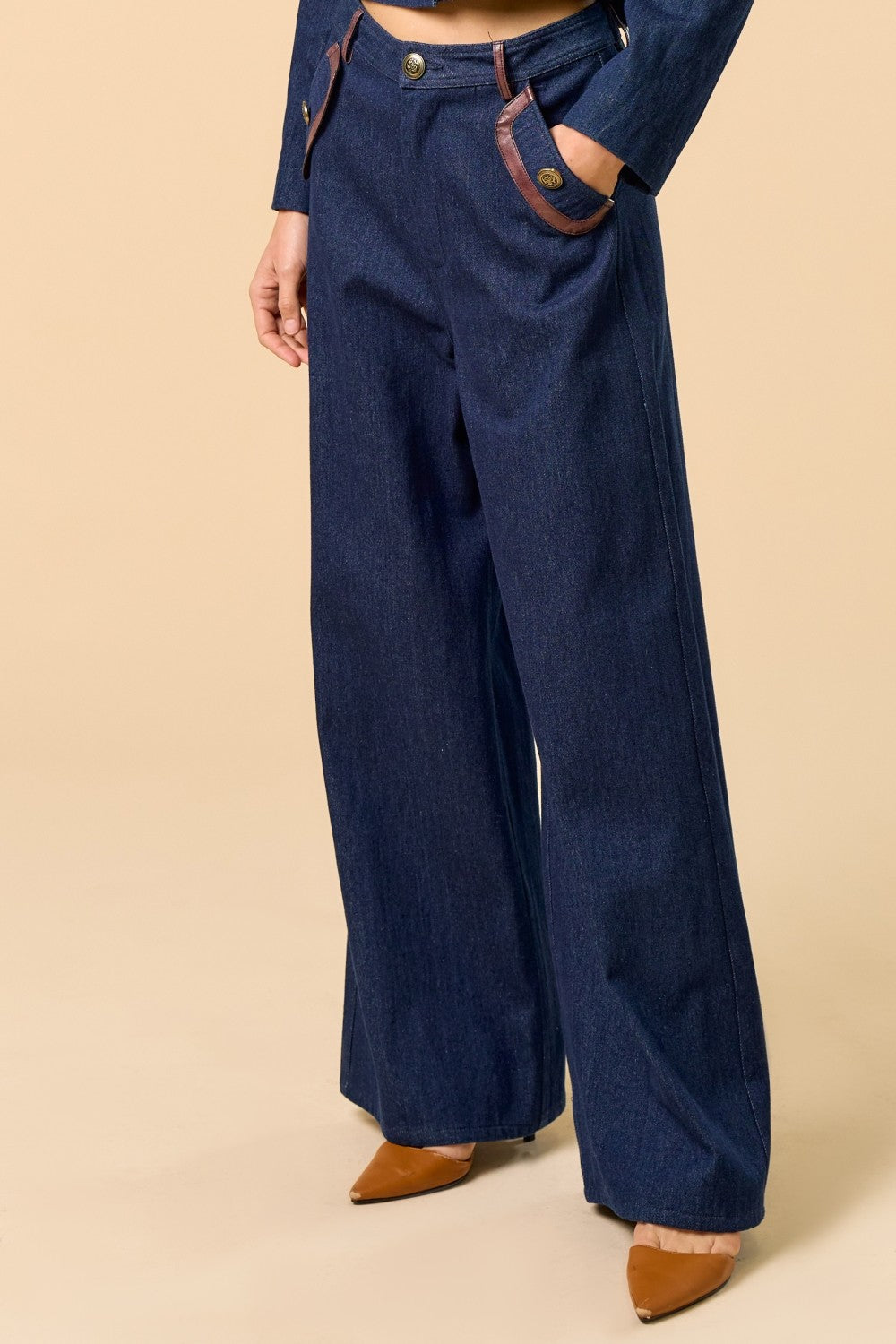 Pantalón Denim Leather Trim Ember