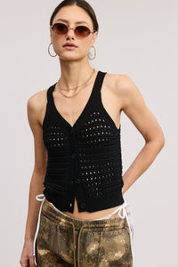 Tank Top Negro Crochet Button Fabiola
