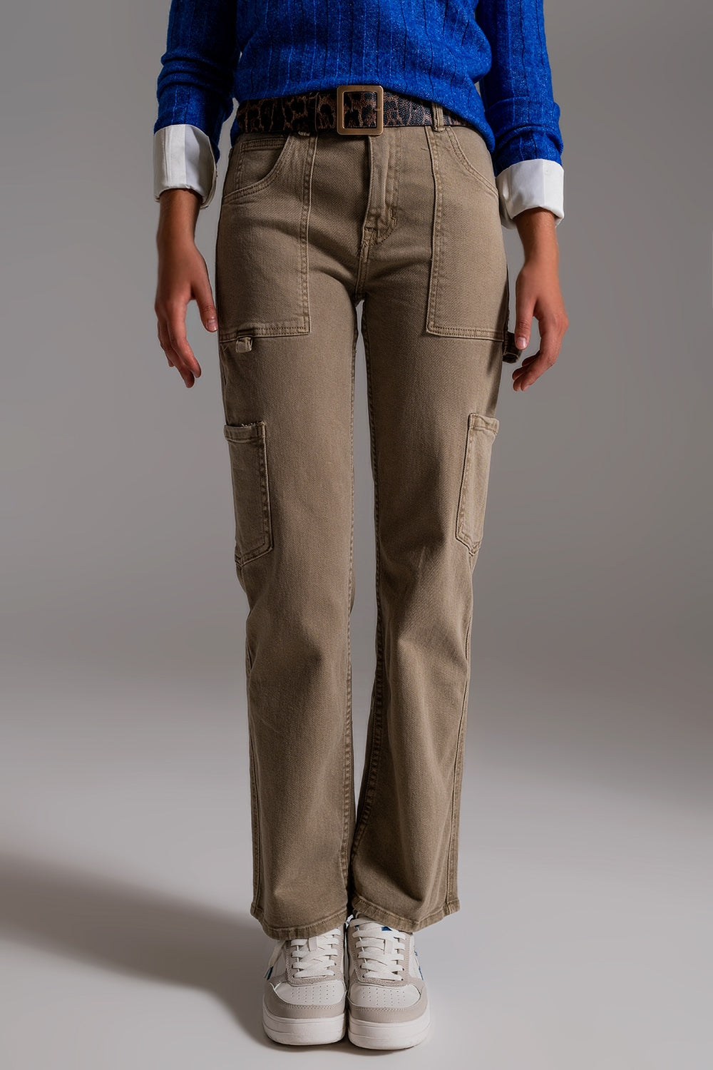 Pantalón Denim Straight Cargo Beige Caro