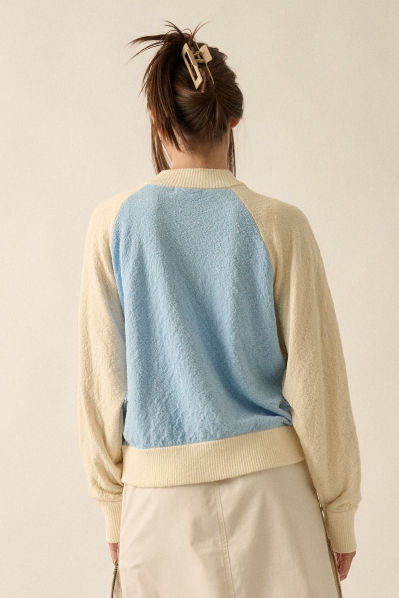 Suéter Chaqueta Bomber Textured Towel Colorblock Cream/Blue Mariana