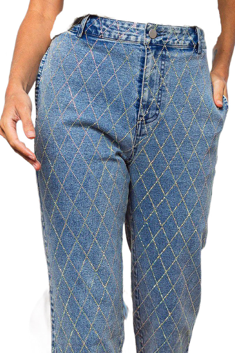 Pantalón Denim Rhinestone Rombo