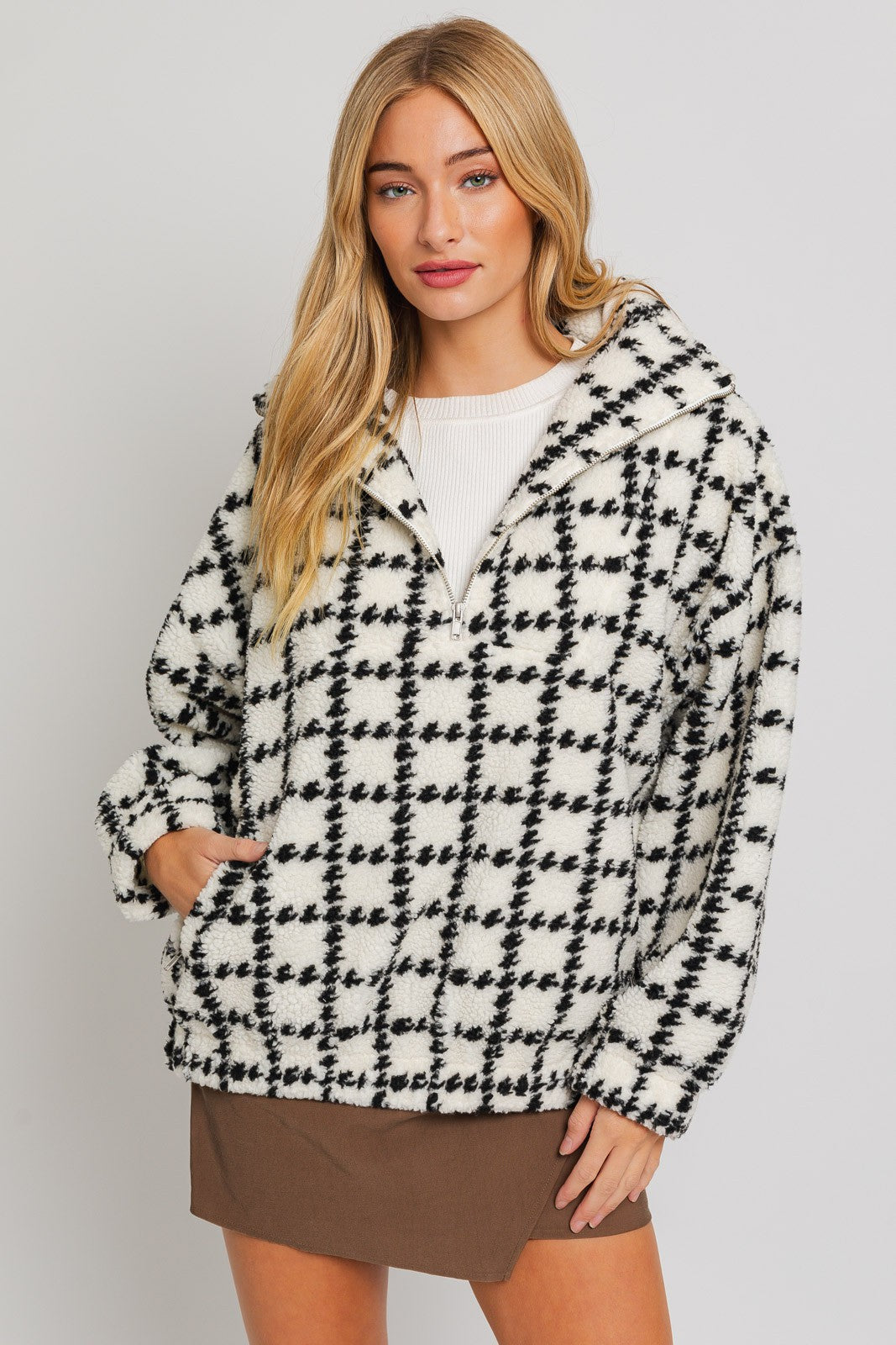 Abrigo Fleece Houndstooth Pippa