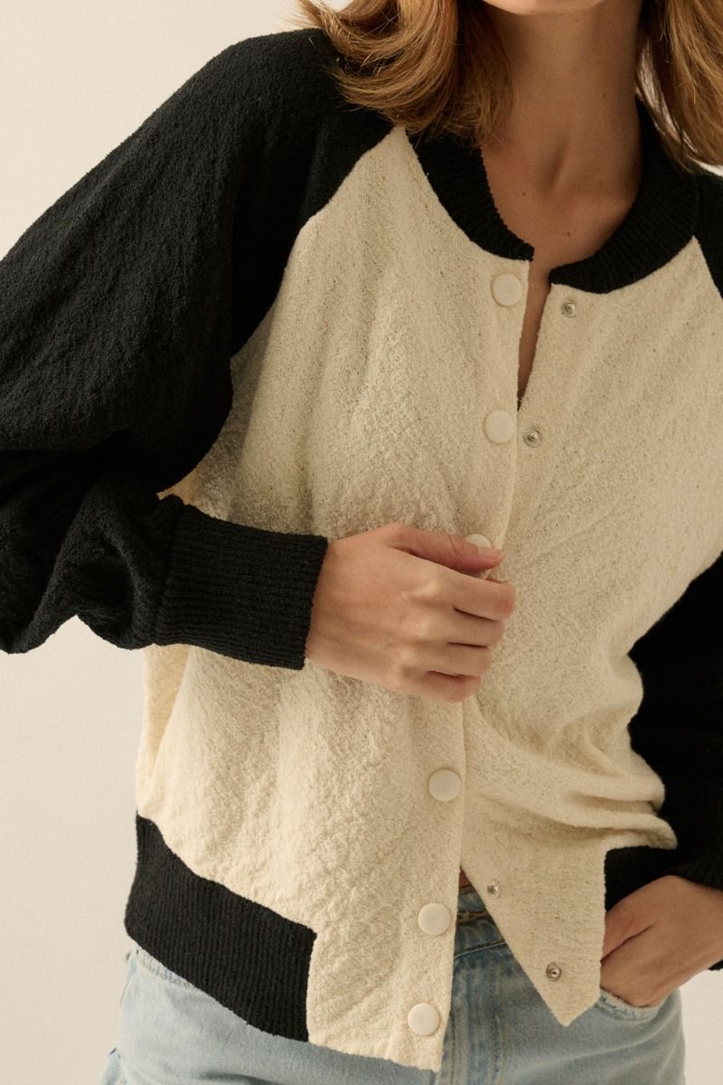 Suéter Chaqueta Bomber Textured Towel Colorblock Cream/Black Mariana