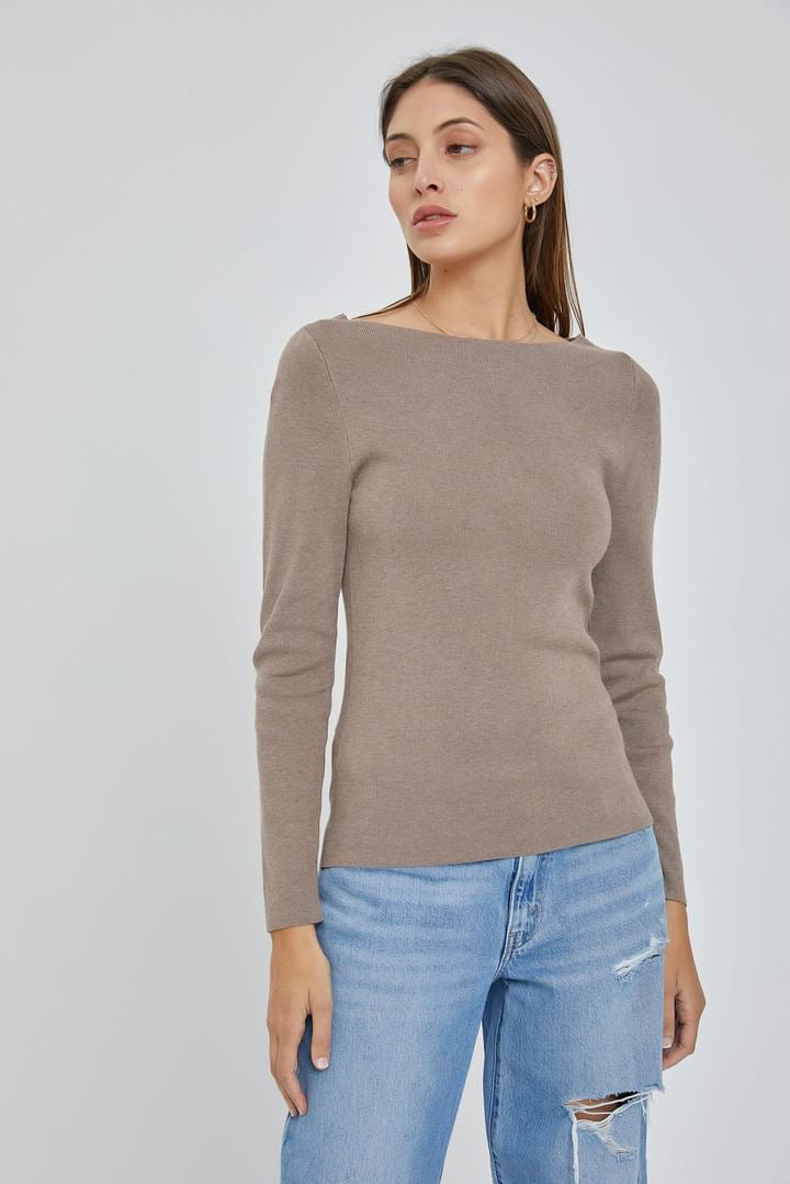 Top Ribbed Tipo Suéter Ligero Manga Larga Mocca Lina