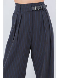 Pantalón Trouser Navy Stripes Straight Belted Bianca