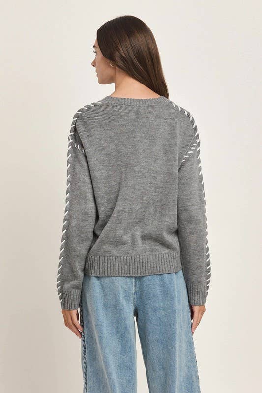 Suéter Gris Contrast Stitches Grace