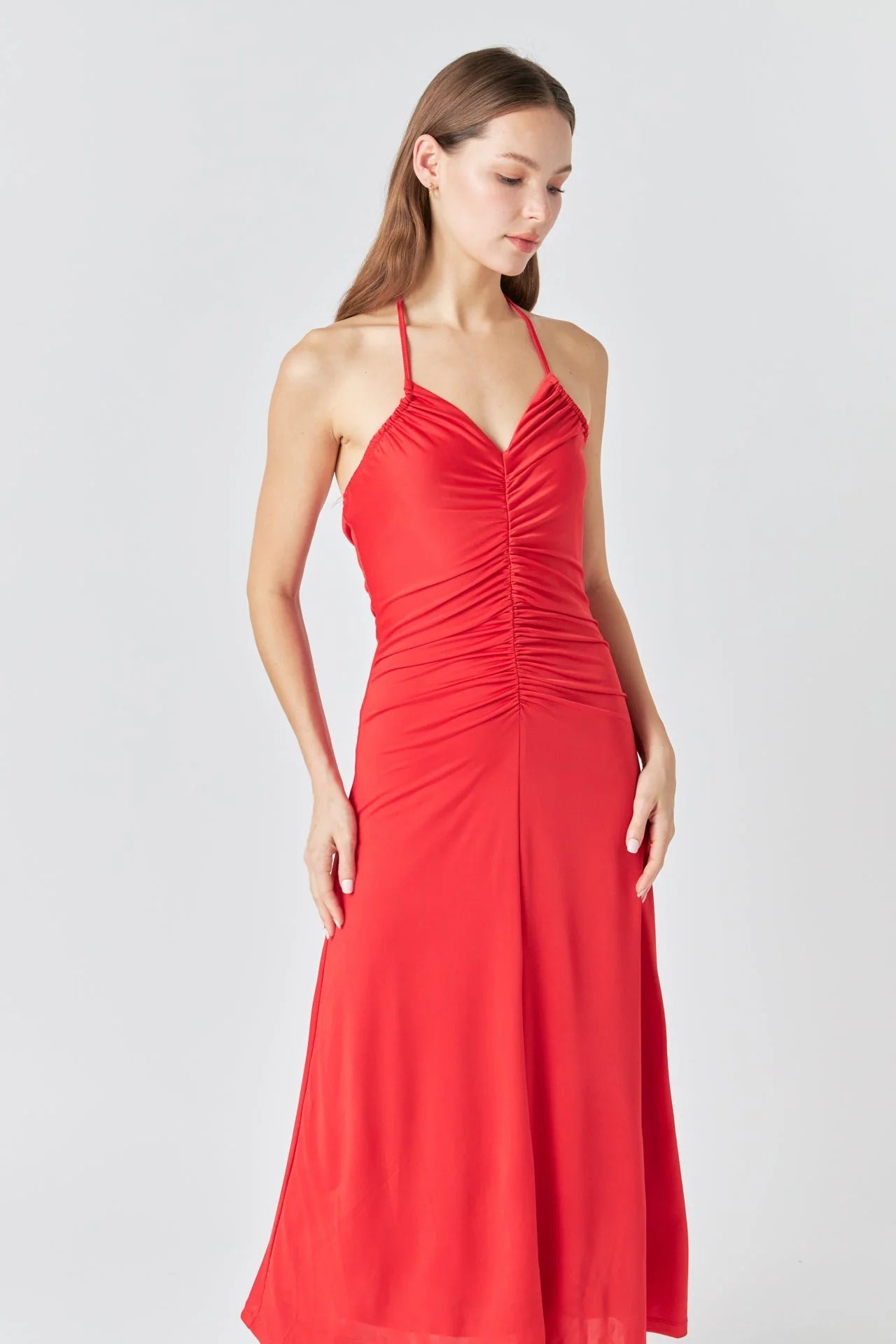 Vestido Rojo Halter Arruchado Nuria