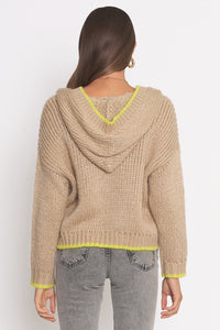 Suéter Knit Hoodie Beige Contrast Frances