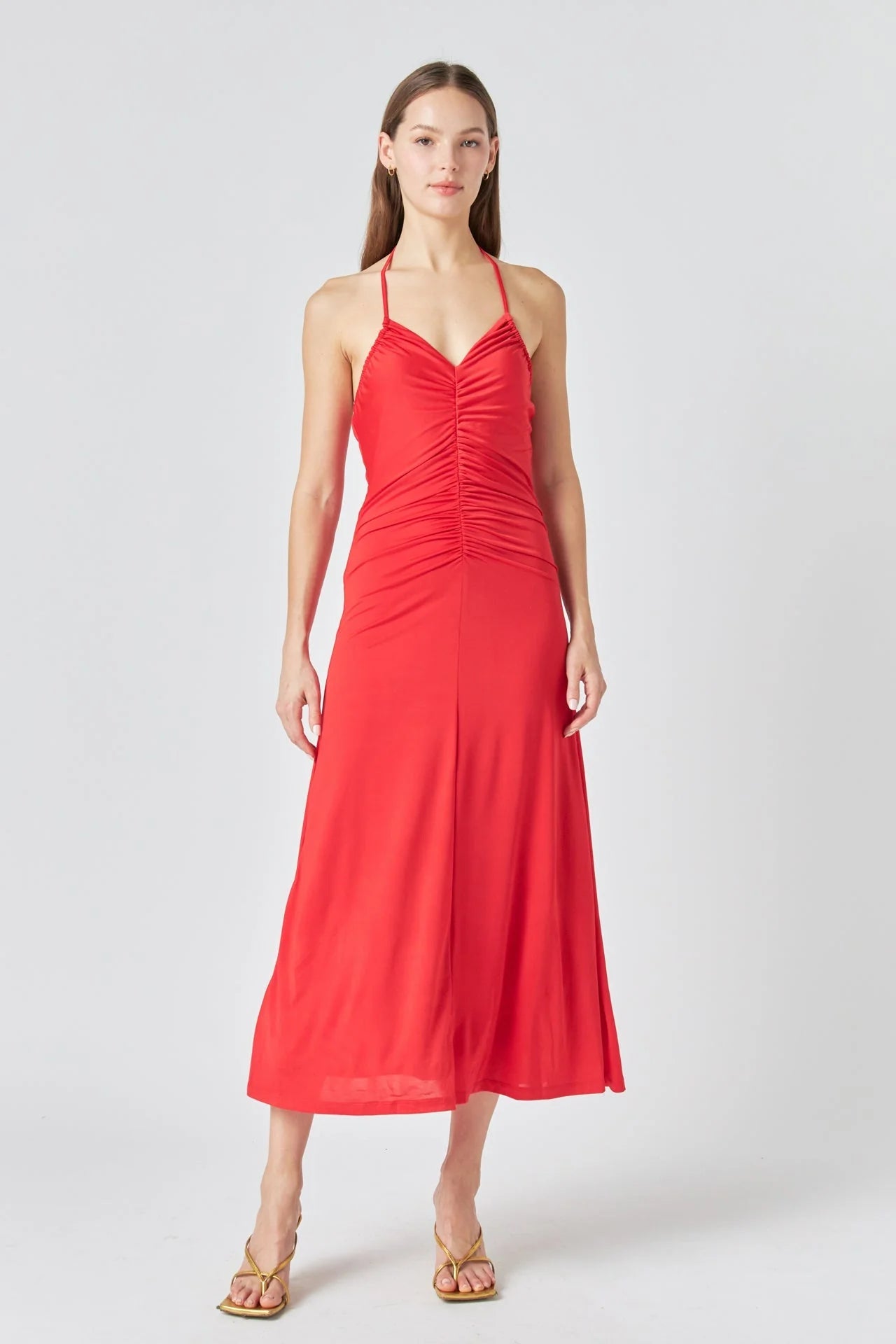 Vestido Rojo Halter Arruchado Nuria