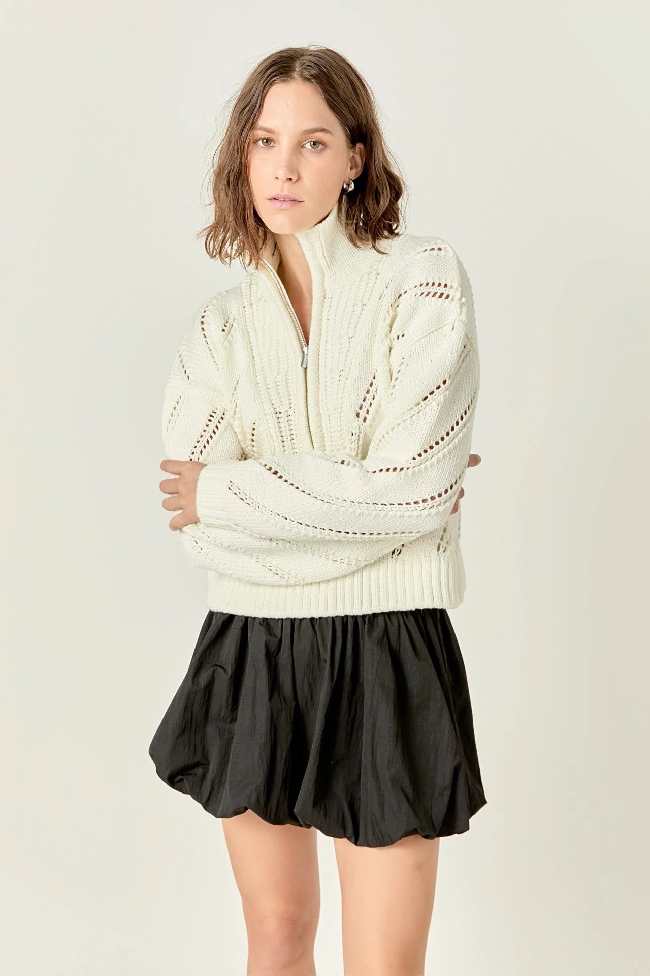 Suéter Blanco Knit Zipper Wendy