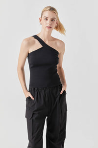 Top Negro One Shoulder Knit Mika