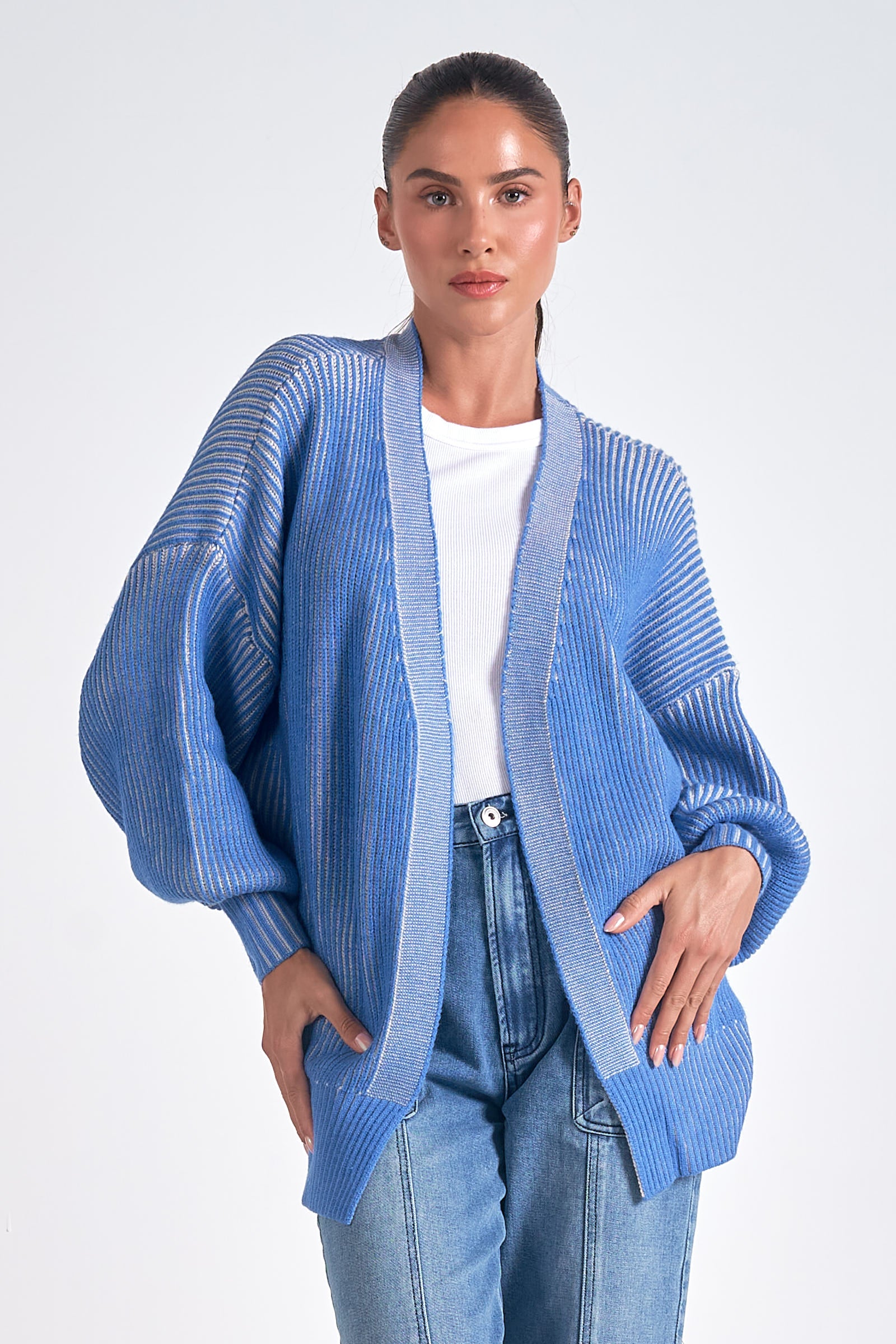 Cardigan Blue/White Ribbed Ombré Beth