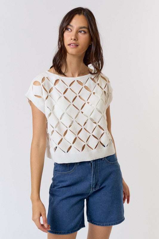 Top Blanco Tejido Cut Out Siah