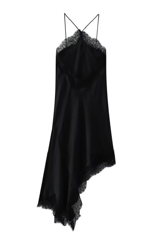 Vestido Satin Lace Negro Paulette