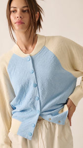 Suéter Chaqueta Bomber Textured Towel Colorblock Cream/Blue Mariana