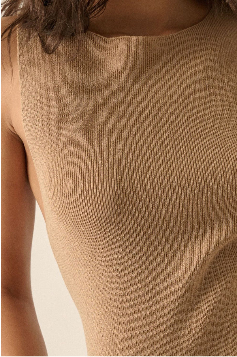 Top Taupe Básico Ribbed Side Slit Beth