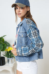 Chaqueta Denim Mix Plaid Blue London