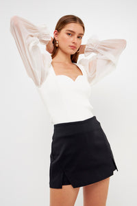 Camisa Ribbed  Blanca Manga Puff Sheer FINAL SALE