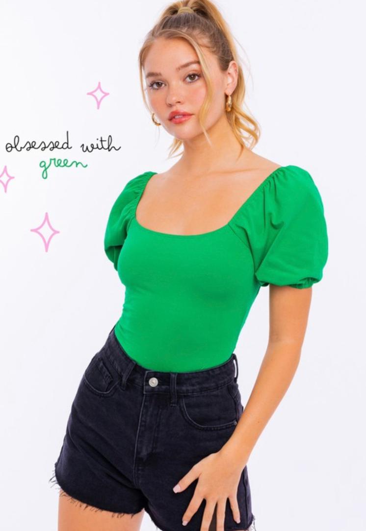 Body Verde Manga Puff Open Back FINAL SALE