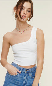 Top Ribbed One Shoulder Básico Blanco Sari